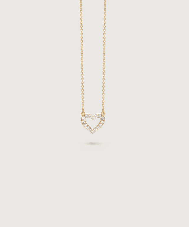 Motek Jewelry 14k yellow gold pavé diamond open heart pendant necklace for fine gifting.